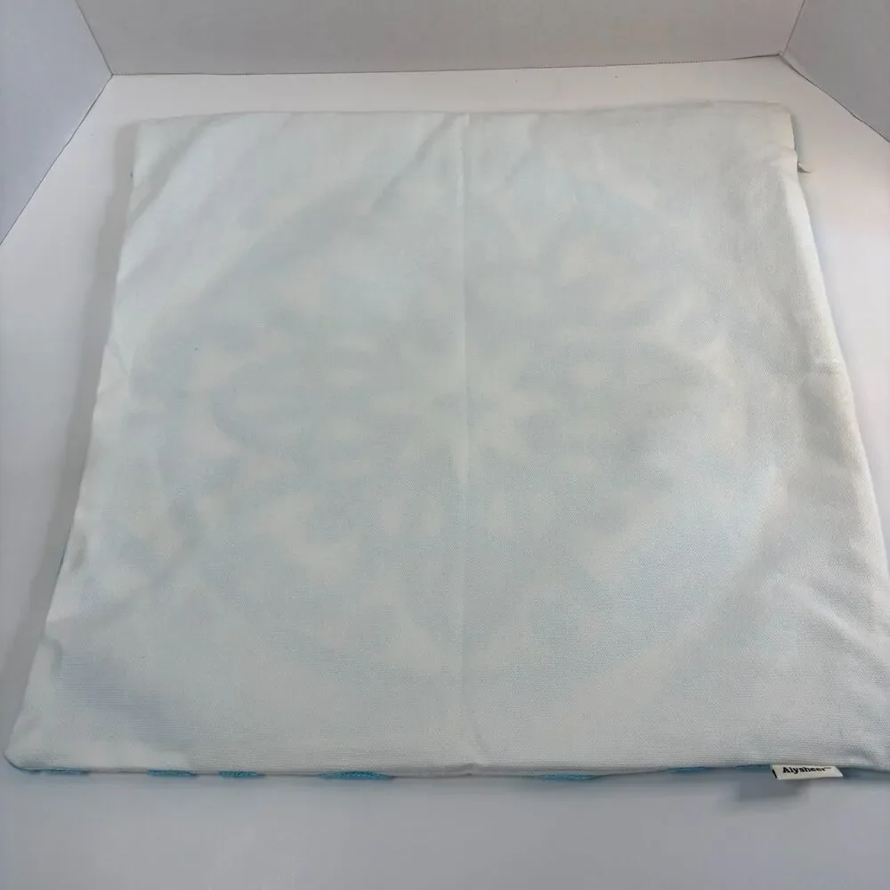 Alysheer Aqua Blue Embroidered Mandala Throw Pillow Cover Appr. 18x18Cotton Boho